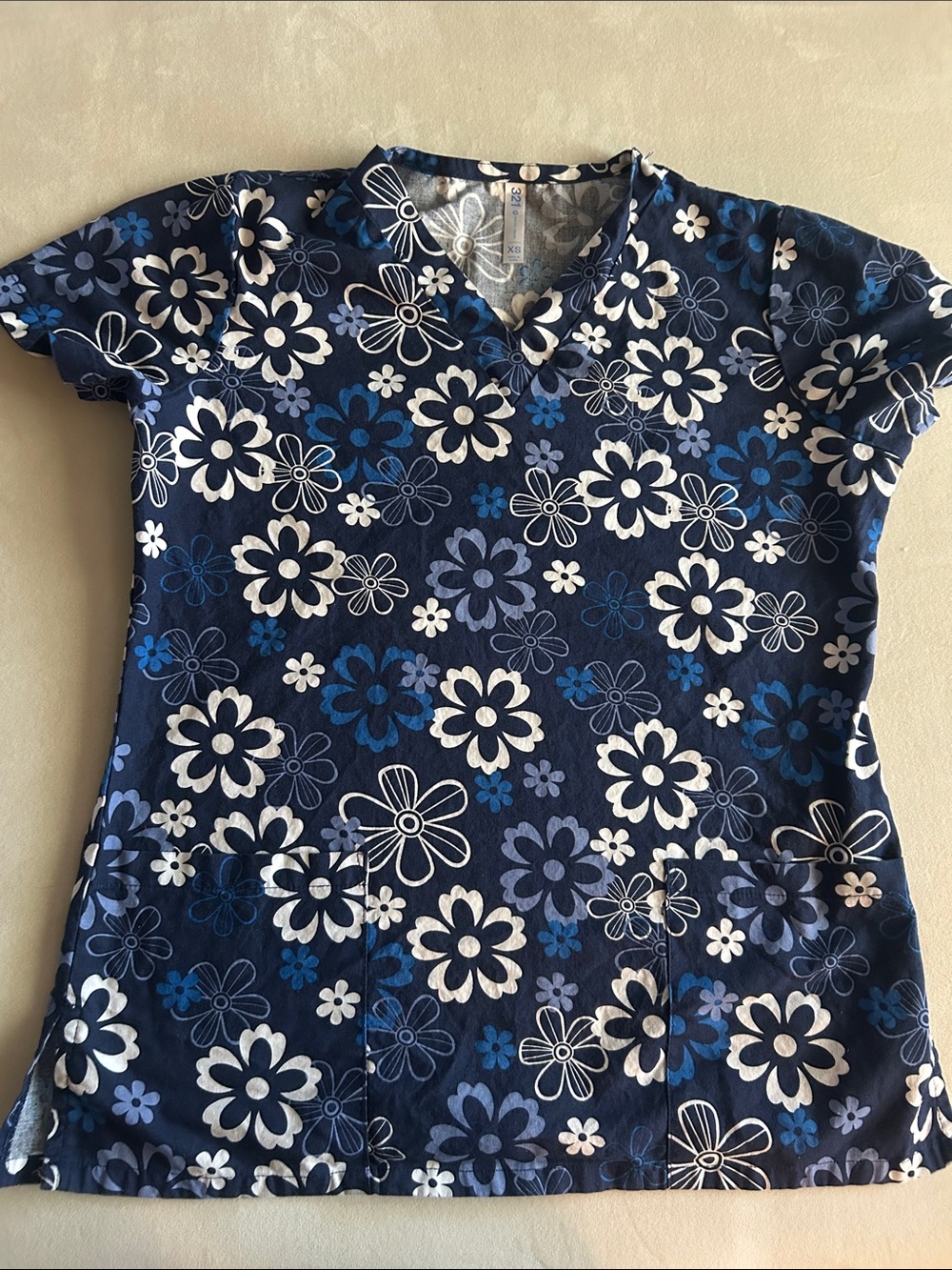 White Cross Navy Blue Floral V-Neck Tunic